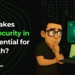 Illustration of a person contemplating cybersecurity in the UAE, surrounded by digital icons and a laptop, emphasizing IT growth importance.